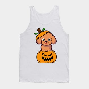 Cute Brown Dog is in a pumpkin Tank Top